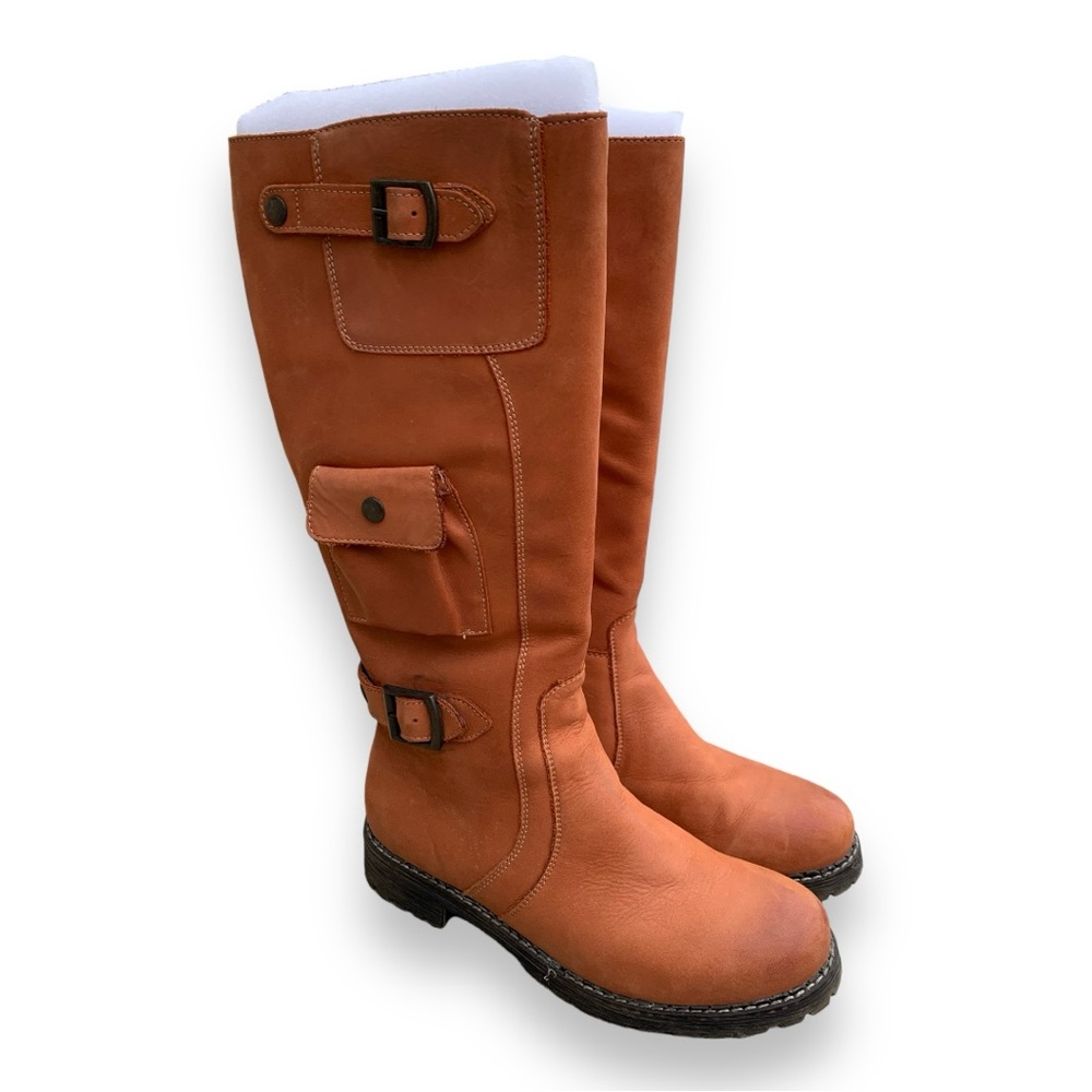 V Italia European Leather Tan Tall Knee High Fall Winter Cargo Combat Boots - Picture 2 of 13